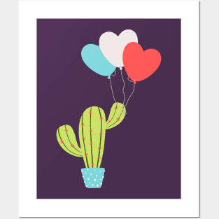 Cactus with heart love balloons Posters and Art